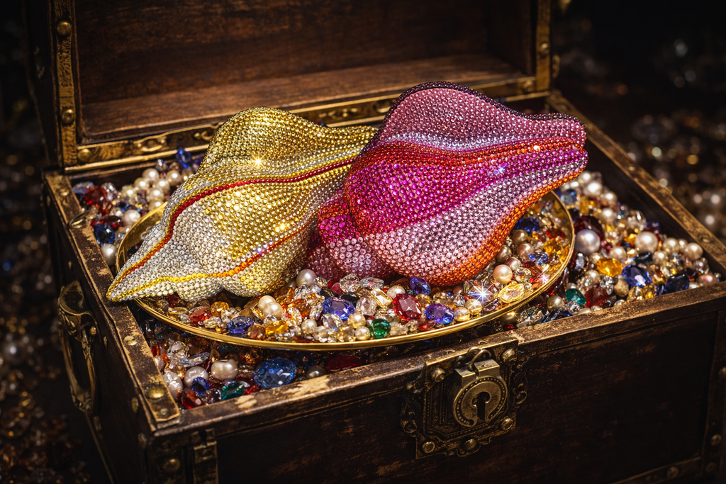The Conch Statement Clutch – Crystal Shell Bag